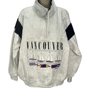Vintage Vancouver Yacht Club Pullover Sweatshirt Gray Sailboat Size L 1/4 Zip